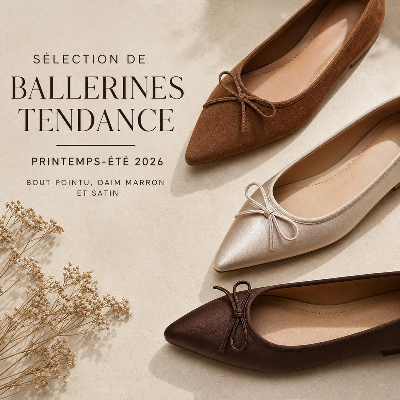 Femme urbaine élégante portant des mocassins en cuir noir, des ballerines beige et des sandales plates — guide chaussures femme 2026 An...
![Les ballerines tendance printemps-été 2026 : notre guide complet pour trouver la paire parfaite