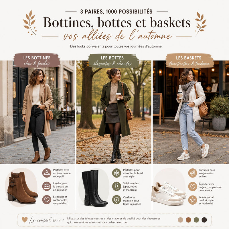 Trio de chaussures tendance de l'automne 2026 comprenant des mocassins crantés, des baskets fines rétro et des bottines élégantes sur f...
![Black Friday chaussures femme : 3 achats réussis et les leçons à retenir pour bien choisir