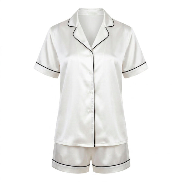 Set de pyjama court en soie - Maëlla Blanc - Set de pyjama court