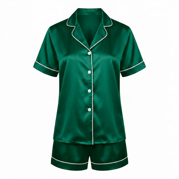 Set de pyjama court en soie - Maëlla Vert sauge - Set de pyjama court