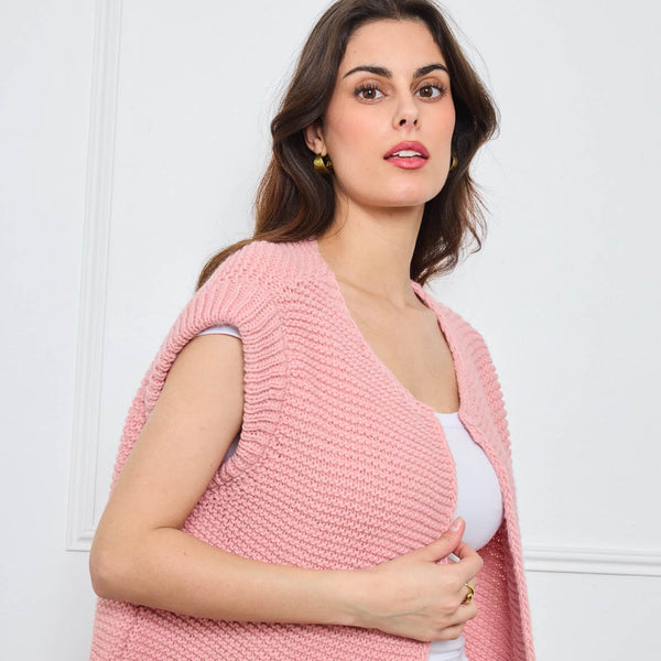 GILET TRICOT SANS MANCHES THEOLINE ROSE CLAIR - André