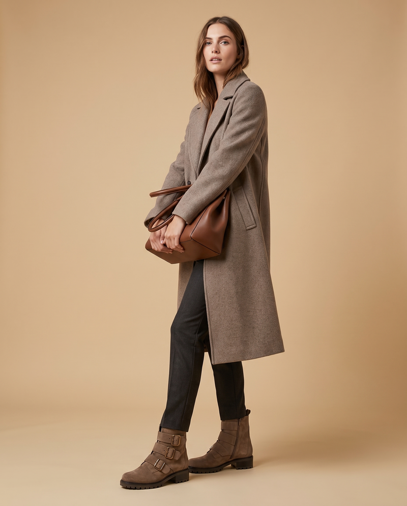 Boots ARGO taupe portées, silhouette complète