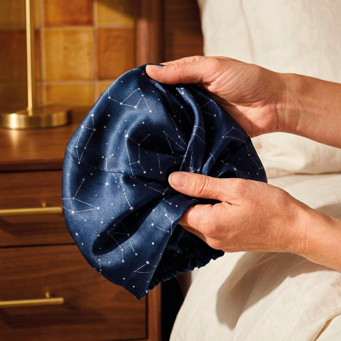 Silk sleep bonnet - Astral Nighttime Caress - 20 x 30 cm