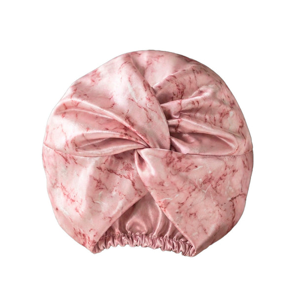 Bonnet de nuit en soie - Soléa Marbre rose - 20 x 30 cm - BONNET DE NUIT