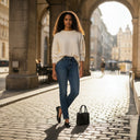 André black leather square-toe ballet flats with a pull tab at the heel for easy wear.