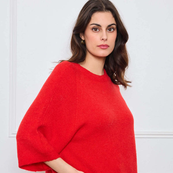 PULL COL ROND AVEC MANCHES 3/4 LOUIE ROUGE - André