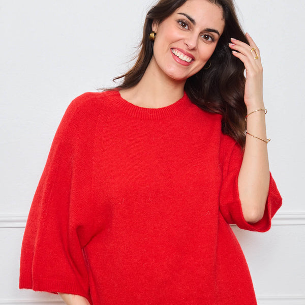PULL COL ROND AVEC MANCHES 3/4 LOUIE ROUGE - André