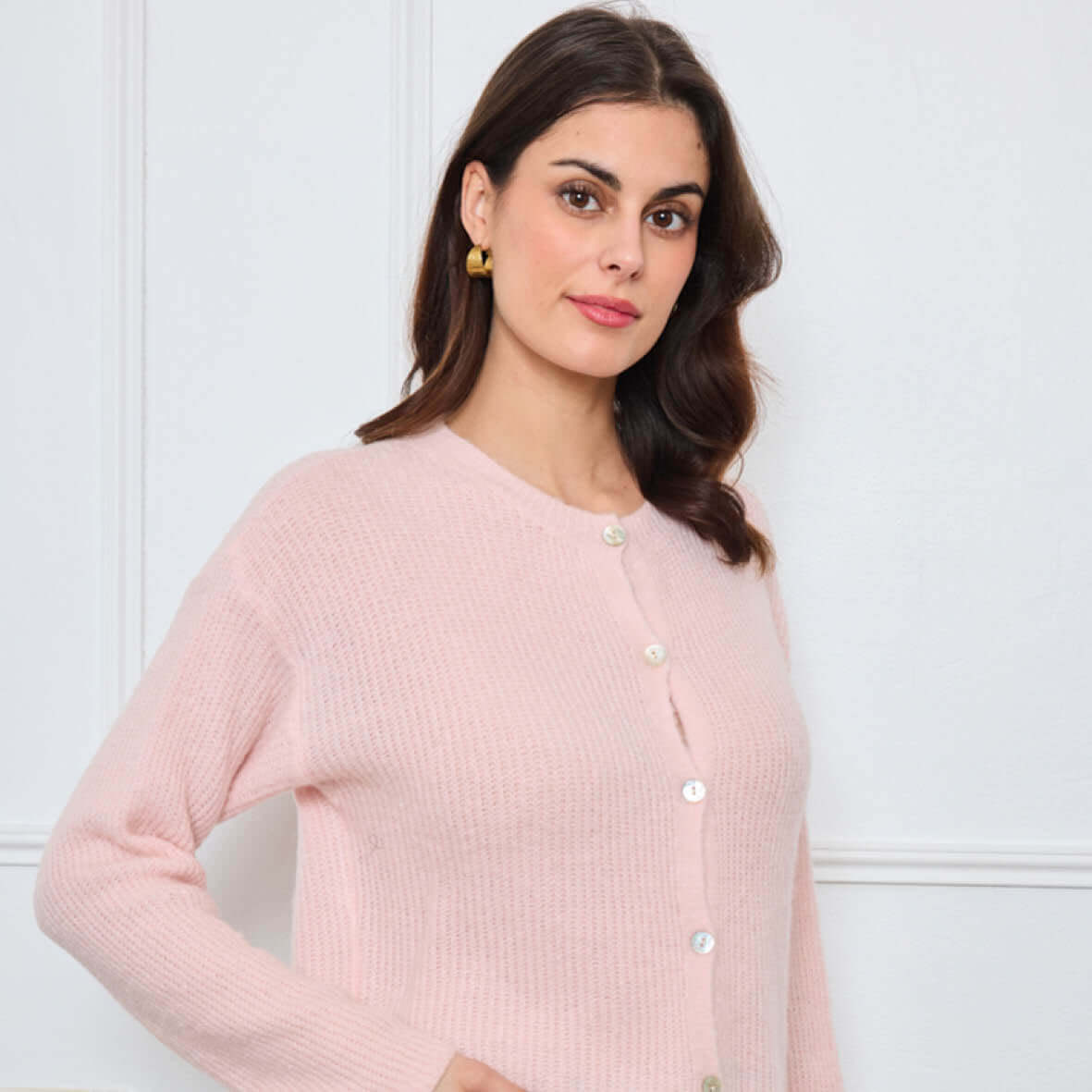 CARDIGAN COL ROND AVELINE ROSE CLAIR - André