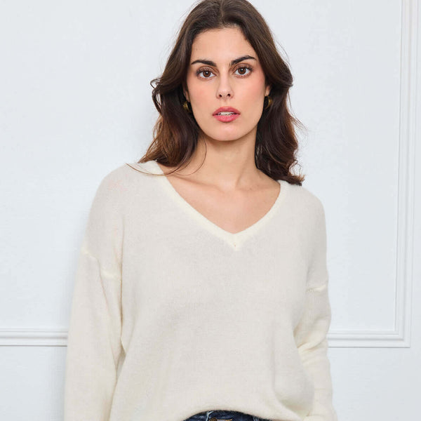 PULL COL V OPALINE BLANC - André