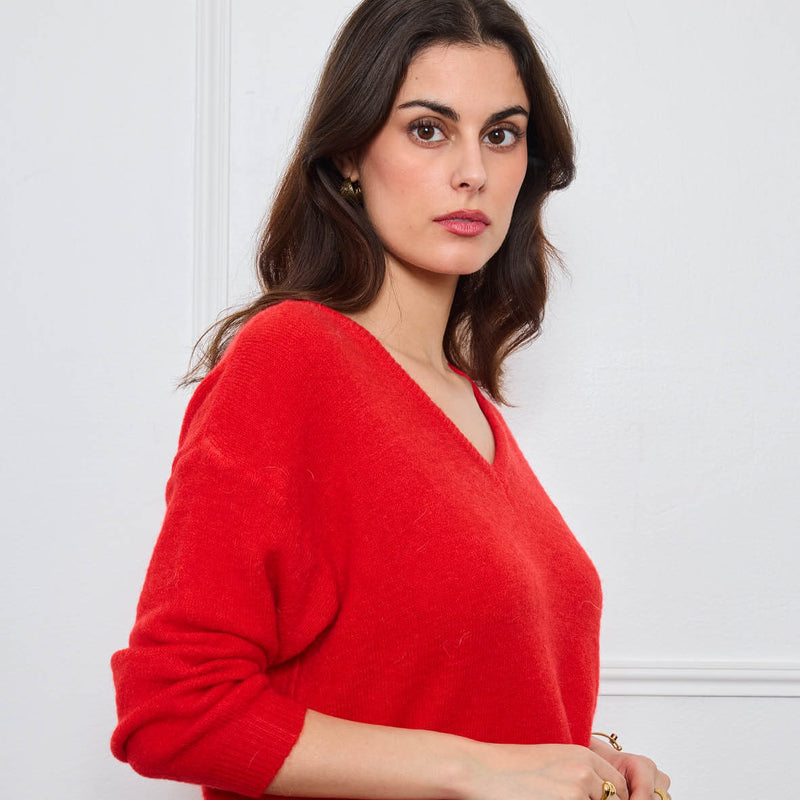 PULL COL V OPALINE ROUGE - André