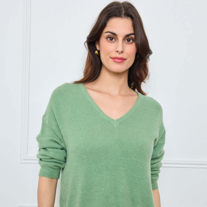PULL COL V OPALINE SAUGE - André