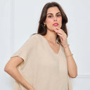 PULL COL V OVERSIZED SANS MANCHES MILIE BEIGE - André
