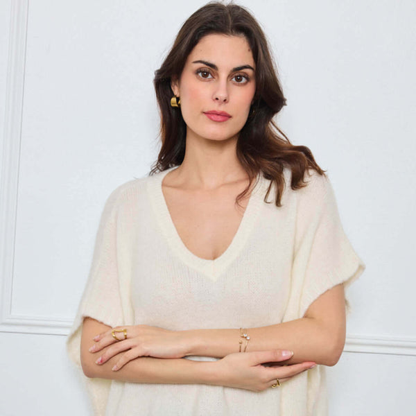 PULL COL V OVERSIZED SANS MANCHES MILIE BLANC - André