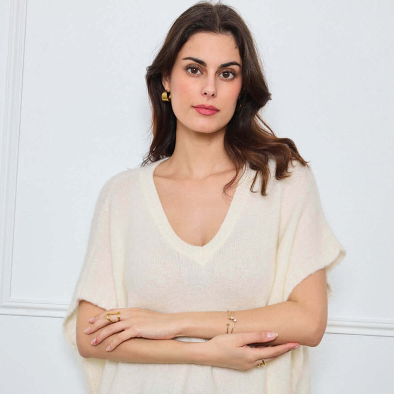 PULL COL V OVERSIZED SANS MANCHES MILIE BLANC - André
