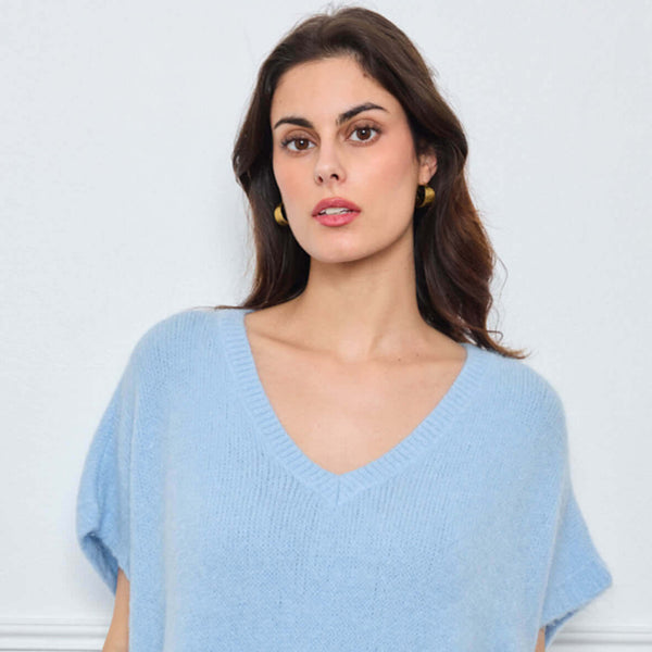 PULL COL V OVERSIZED SANS MANCHES MILIE BLEU CLAIR - André