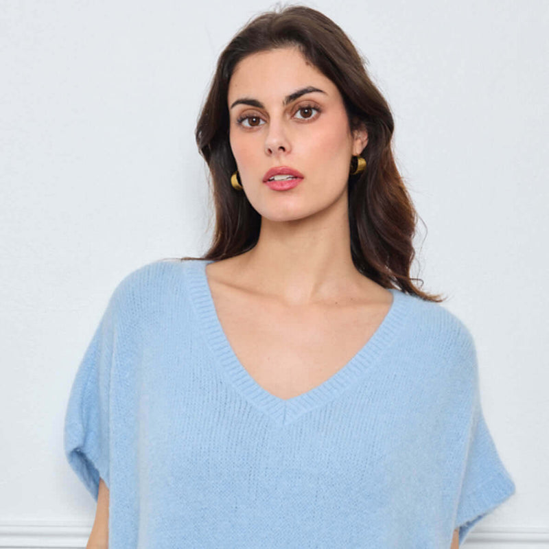 PULL COL V OVERSIZED SANS MANCHES MILIE BLEU CLAIR - André
