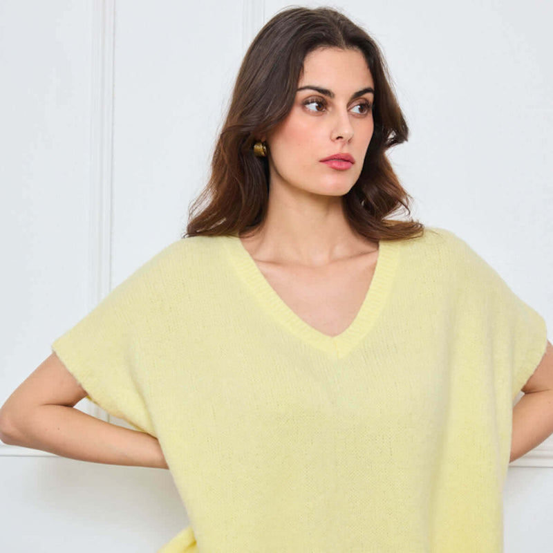 PULL COL V OVERSIZED SANS MANCHES MILIE JAUNE POUSSIN - André