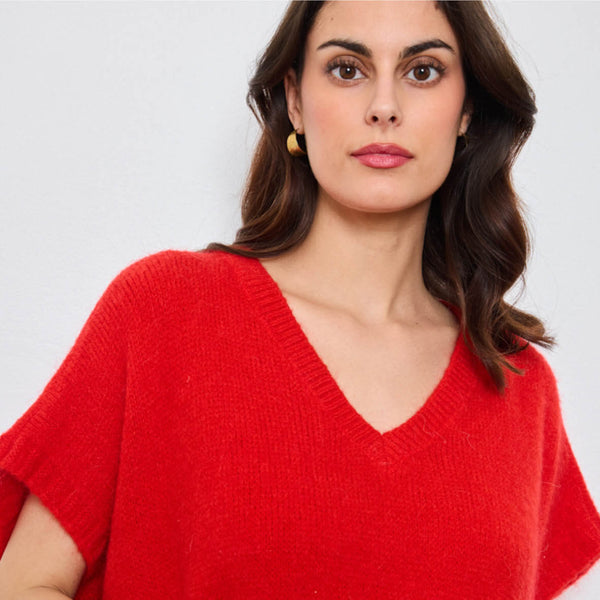 PULL COL V OVERSIZED SANS MANCHES MILIE ROUGE - André