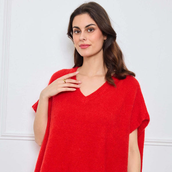 PULL COL V OVERSIZED SANS MANCHES MILIE ROUGE - André