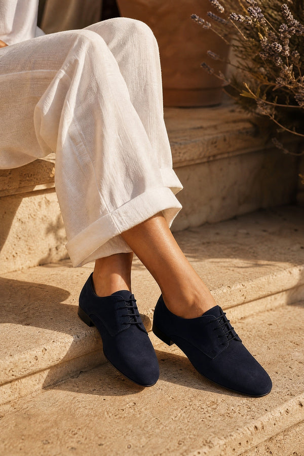André chaussures derby en daim bleu marine à lacets pour femme