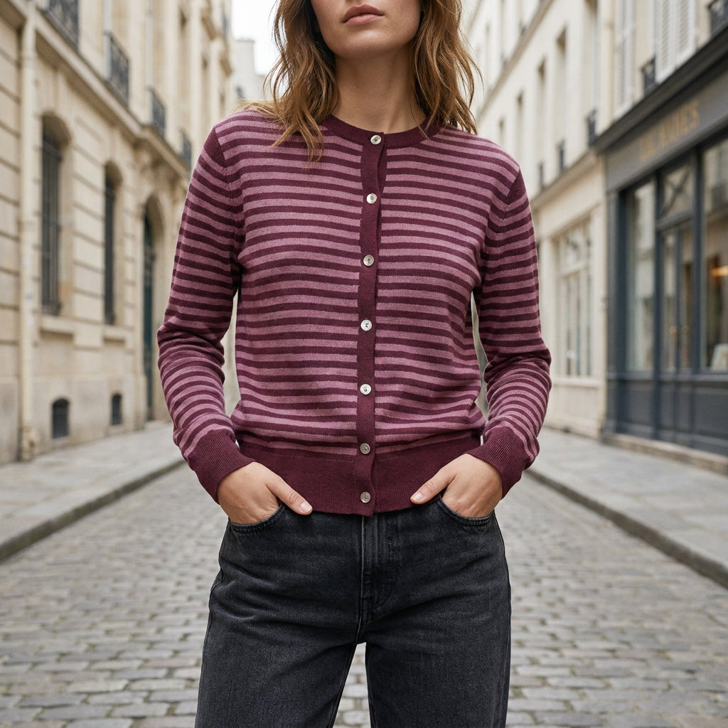 DOROTHEE - MELANGE LAINE ET CACHEMIRE - BORDEAUX / ROSE - TU - GILET