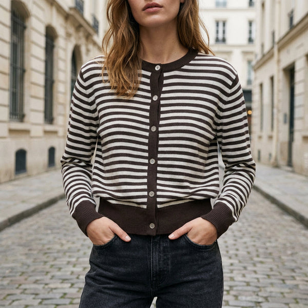 DOROTHEE - MELANGE LAINE ET CACHEMIRE - CHOCOLAT / BLEU CIEL - TU - GILET