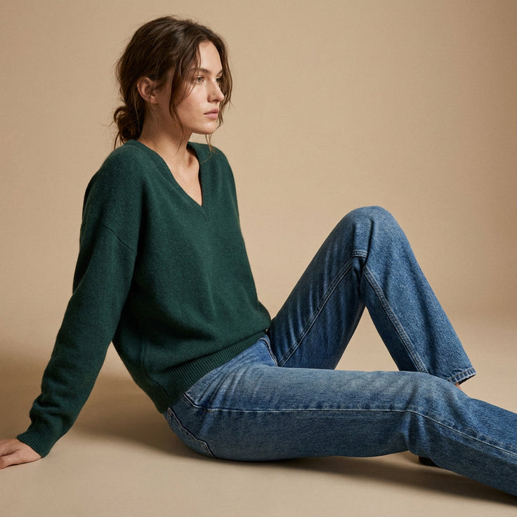 ELOIA - MELANGE ALPAGA ET LAINE - VERT BOUTEILLE - TU - PULL
