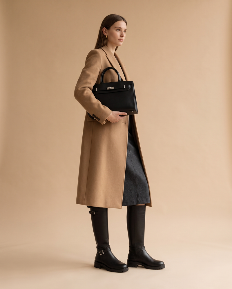 Botte HERENA noire portée, silhouette complète