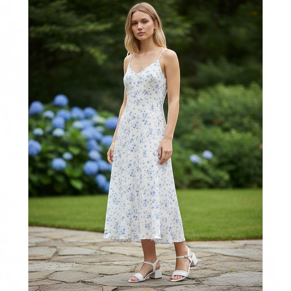 Sandales André Infaillible en cuir blanc avec talon bloc de 5 cm et bride ajustable, portées par une femme en extérieur