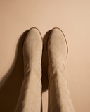 Paire de bottes INGRID sable en suède vue du dessus sur fond beige — André