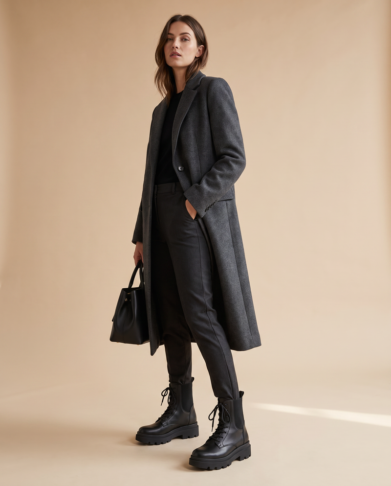 Boots LEONORA noires portées, silhouette complète