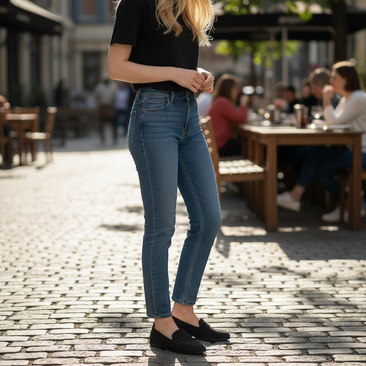 André black leather loafers for women with a pleated detail on the vamp. Comfortable and elegant.