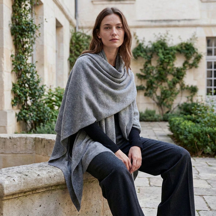MARGUERITE - MELANGE LAINE ET CACHEMIRE - GRIS - TU - PONCHO