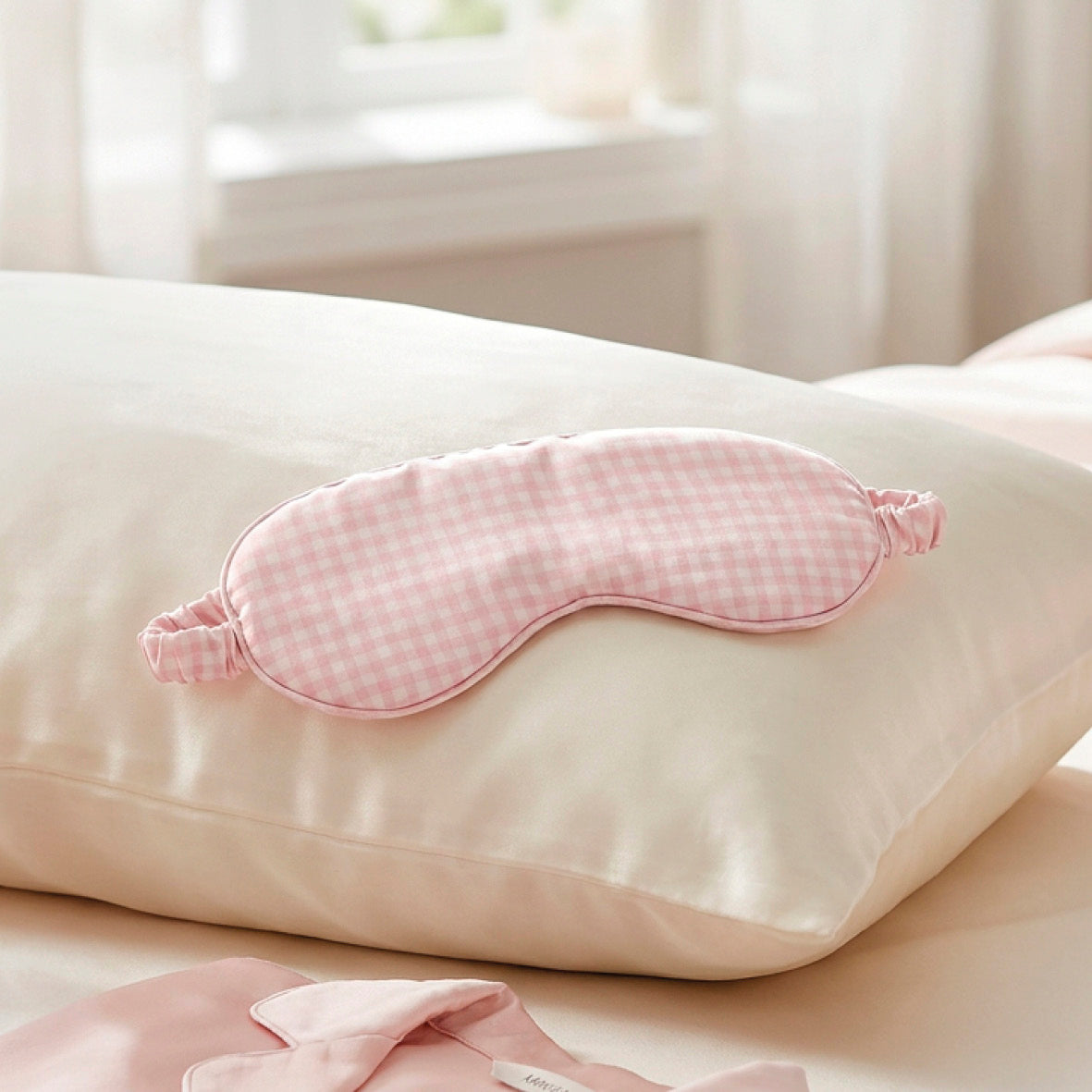 Silk sleep mask - Ysia Gingham pink
