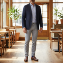 André Newington men's brown leather penny loafers with a sleek, pointed toe and low heel.