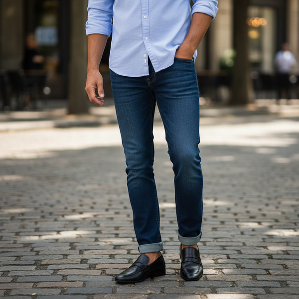 André men's black smooth leather penny loafer dress shoes with a sleek, timeless design.