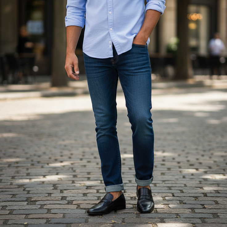 André men's black smooth leather penny loafer dress shoes with a sleek, timeless design.