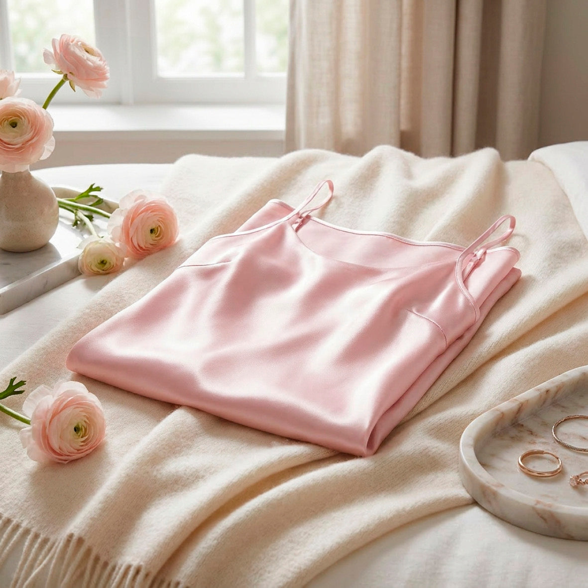 Short silk nightdress - Selèna Light Pink
