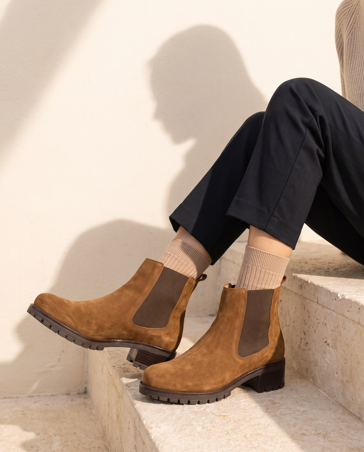 Boots OSLO camel portées, cadrage jambes