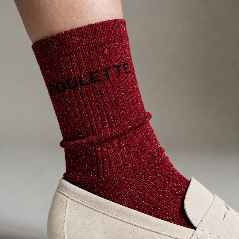 Chaussettes à paillettes Poulette - Bordeaux