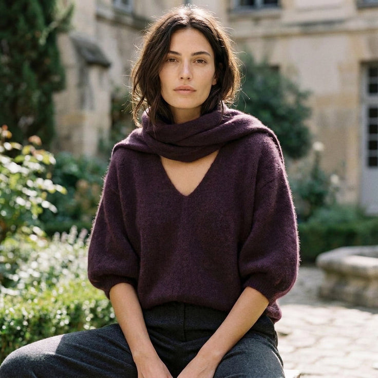 QUIETUDE - BABY ALPAGA MELANGE - PRUNE - TU - PULL