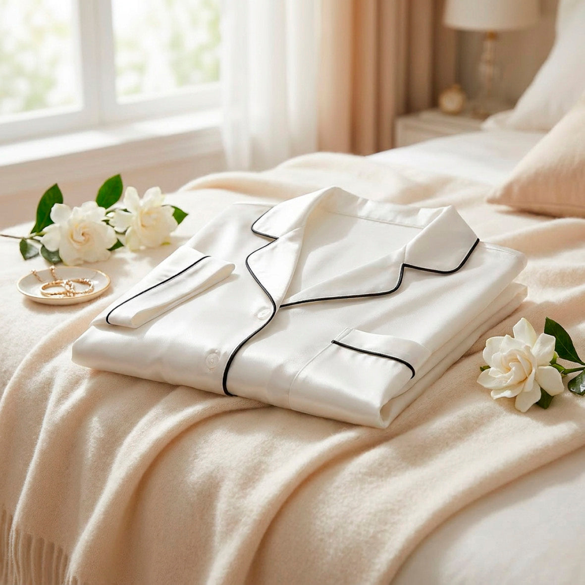 Short silk pajama set - Maëlla White