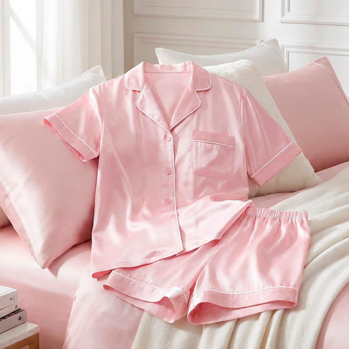 Short silk pajama set - Maëlla Light Pink