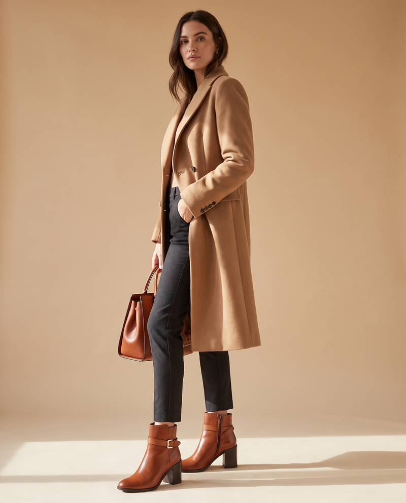 Boots SOHANNE cognac portées, silhouette complète