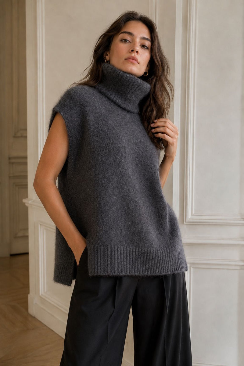SOLENNE - MELANGE KID MOHAIR ET LAINE - GRIS FONCE - TU - PULL