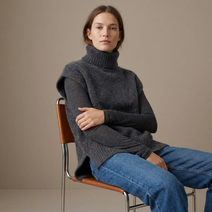SOLENNE - MELANGE KID MOHAIR ET LAINE - GRIS FONCE - TU - PULL