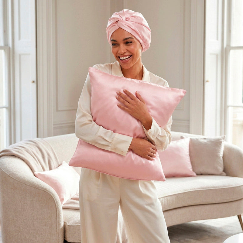 Taie d’oreiller + bonnet de nuit en soie - Lunéia Rose clair - PACK EN SOIE