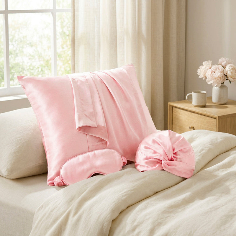 Taie d’oreiller + bonnet de nuit en soie - Lunéia Rose clair - PACK EN SOIE