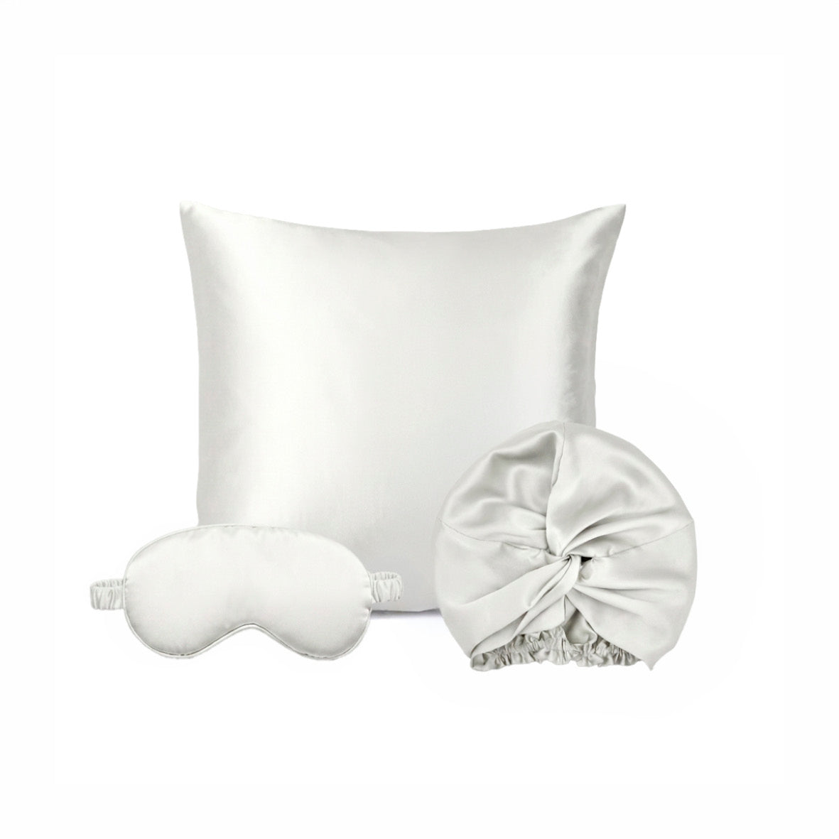 Silk pillowcase + sleep mask + sleep bonnet - Lunéia White