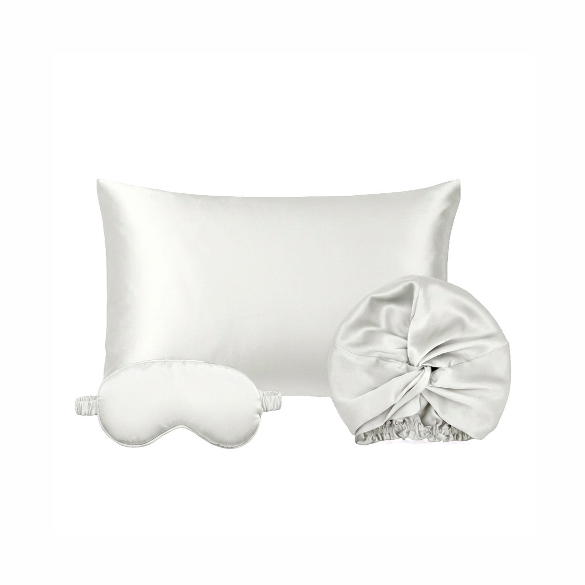 Silk pillowcase + sleep mask + sleep bonnet - Lunéia White